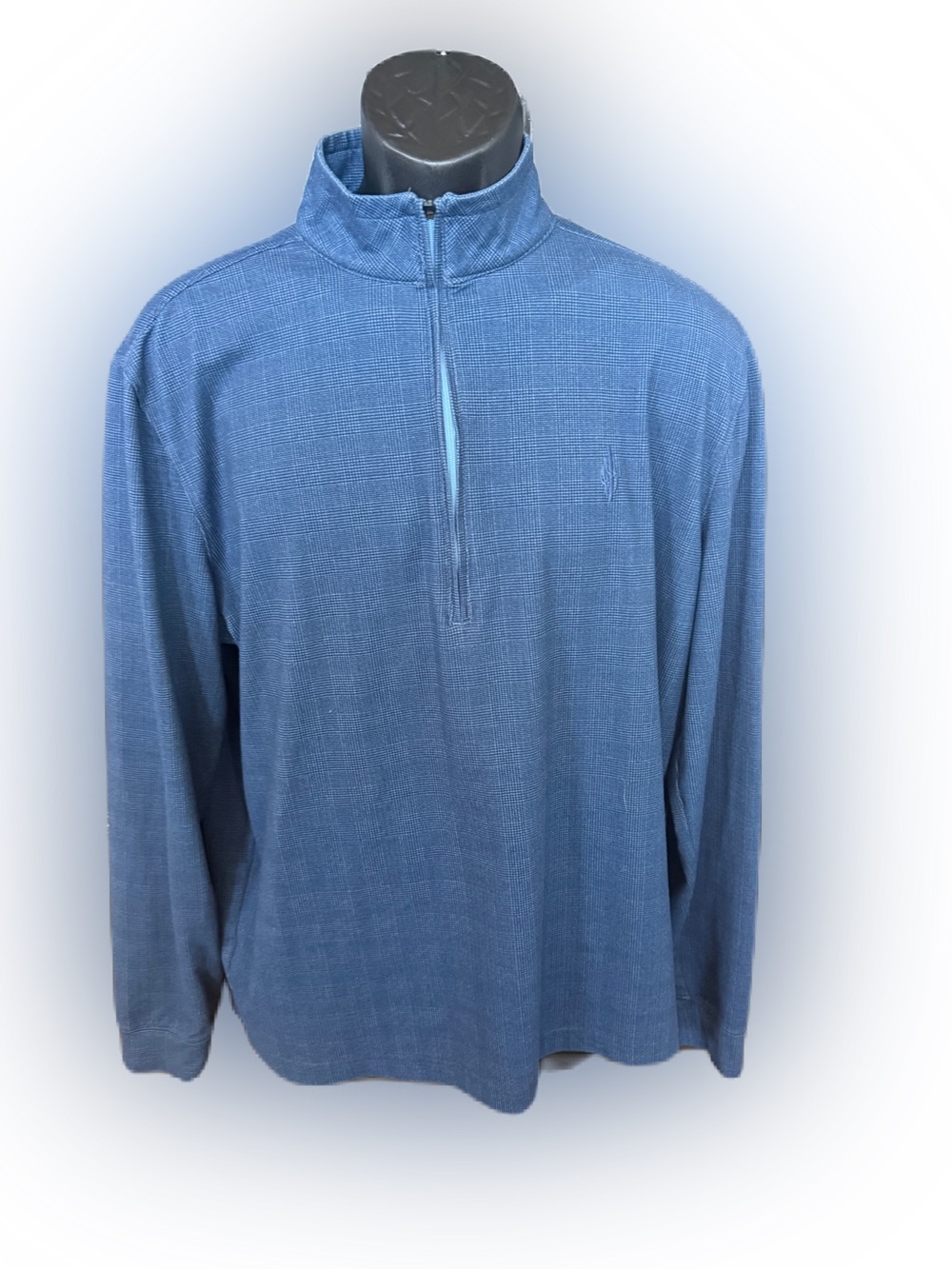 Johnnie-O Men’s Long Sleeve Plaid Blue Quarter Zip Up Shirt. Size Large